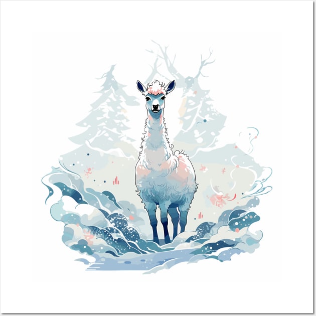 Llama in Winter Wonderland Wall Art by etherElric